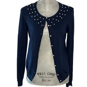 Joseph A. Crewneck Cardigan Knit Sweater XS Button Up with Pearl Detail NWT